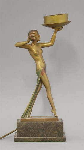 Lot 245 - An Art Deco spelter table lamp