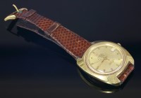 Lot 23 - A gentlemen's gold-plated Omega electronic f300 Hz Genève chronometer strap watch