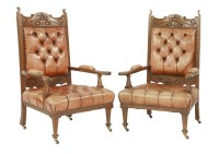 Lot 72 - A pair of Art Nouveau carved oak armchairs