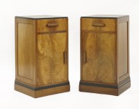 Lot 187 - A pair of Art Deco walnut and ebonised bedside chests