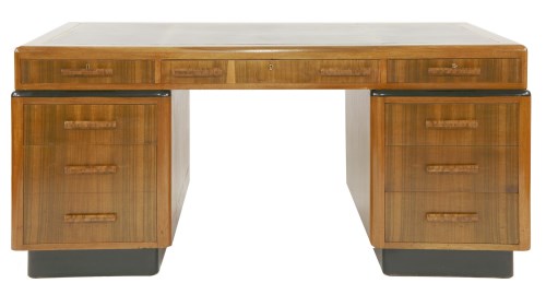 Lot 191 - An Art Deco walnut pedestal desk
