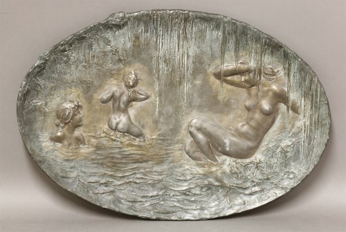 Lot 58 - An Art Nouveau patinated bronze plaque