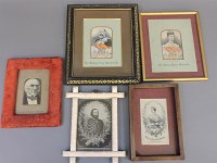 Lot 243 - Five framed printed silk portraits