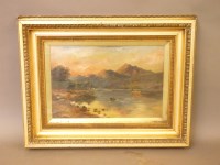 Lot 603 - Hunter (English School)
LAKELAND SCENE WITH MOUNTAINS AT SUNSET
Oil on board