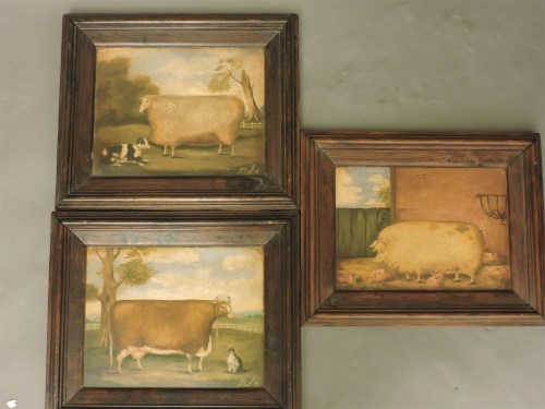 Lot 600 - Three modern oil paintings of old farm animals