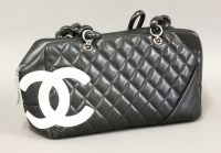 Lot 240 - A Chanel black/white calfskin 'Ligne Cambon' bowler tote bag
