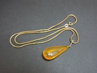 Lot 10 - A gold mounted amber pendant