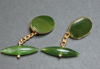 Lot 44 - A pair of nephrite gold chain link cufflinks