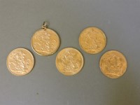 Lot 101 - Five gold sovereigns