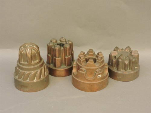 Lot 26 - Four Benham & Froud circular two tier copper jelly moulds