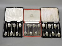 Lot 401 - Three cased sets of silver coffee spoons