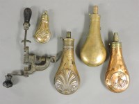 Lot 417 - Four 19th century copper and brass powder flasks