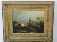 Lot 733 - Circle of Joseph Paul
A LANDSCAPE WITH A VILLAGE CHURCH
Oil on board
32 x 42cm