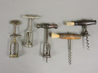 Lot 425 - Five old iron corkscrews