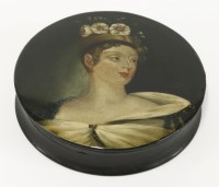 Lot 218 - A papier mâché snuff box and cover