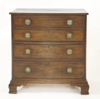 Lot 605 - A George III strung and crossbanded mahogany bow front chest commode