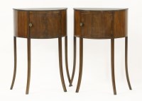 Lot 535 - A pair of Sheraton-style strung mahogany demilune pot cupboards