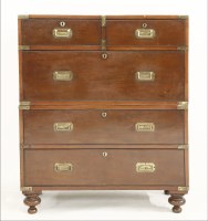 Lot 1462 - A 19th century mahogany campaign chest of drawers