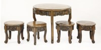 Lot 210 - A burr wood Games Table and four matching Stools