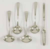 Lot 119 - A pair of George III silver old english pattern sauce ladles