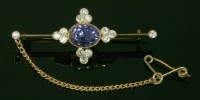 Lot 362 - A sapphire and diamond bar brooch