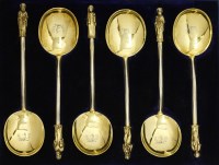 Lot 11 - A set of six 19th century Continental parcel gilt apostle spoons