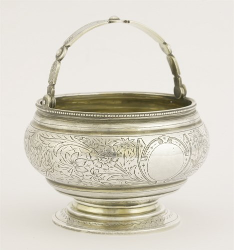 Lot 2 - A 19th century Russian silver swing handled sugar bowl