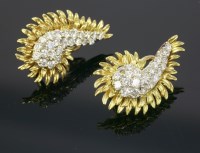 Lot 504 - A cased pair of 18ct gold diamond set spray earrings