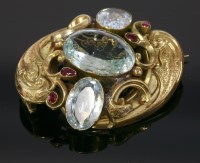 Lot 390 - A Victorian three stone aquamarine brooch