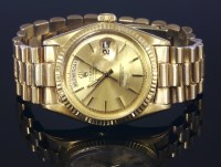 Lot 637 - A gentlemen's 18ct gold Rolex Oyster Perpetual day-date automatic watch No. 1803