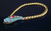 Lot 324 - A Victorian turquoise and gem set gold snake or serpent bracelet