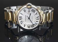 Lot 636 - A gentlemen's large size bicolour Cartier Ballon Bleu automatic bracelet watch