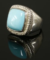 Lot 551 - A sterling silver turquoise and diamond Albion ring