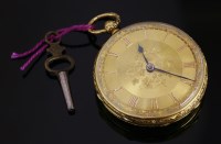 Lot 416 - An 18ct gold key wound open faced pocket watch