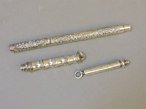 Lot 1126 - A silver simulated bamboo propelling pencil
