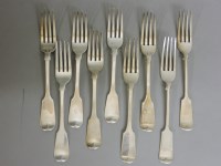Lot 1150 - Nine various Georgian and later silver fiddle pattern table forks