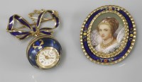 Lot 1063 - A gold plated enamel globe pendant watch