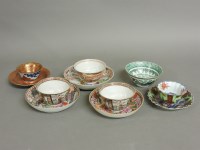 Lot 1302 - Three Chinese Mandarin pattern tea bowls and saucers