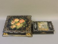 Lot 1637 - Two Victorian papier mâché mother of pearl and hand painted boxes