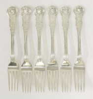 Lot 207 - A matched set of six Victorian Scottish silver queens pattern table forks