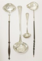 Lot 208 - A Victorian Scottish silver bright cut old english pattern soup ladle and sauce ladle