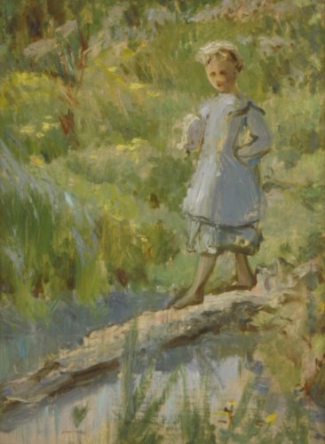 Lot 271 - Percy Harland Fisher (1867-1944) 
CROSSING THE FORD
Oil on board
27 x 20cm

Provenance:	With David Messum