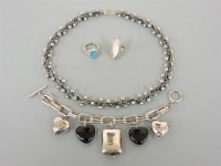 Lot 22 - A sterling silver polished bead and oxidised silver necklace