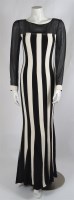 Lot 249 - A Ricci Burns black and white stripe silk evening gown
