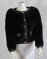 Lot 320 - A Milly black leather and chinchilla rex fur bomber jacket