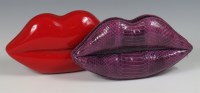 Lot 386 - A Lulu Guinness purple snakeskin 'Lip' clutch bag and
a Lulu Guinness red perspex 'lip' clutch bag (2)