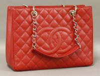 Lot 422 - A Chanel red caviar leather quilted Grand Shopper Tote bag (GST)