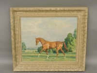 Lot 1720 - An oil on canvas of a chestnut stallion