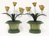 Lot 57 - A pair of tôle peinte tulip vase centrepieces