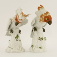 Lot 11 - A pair of Meissen porcelain crested Cockatoos